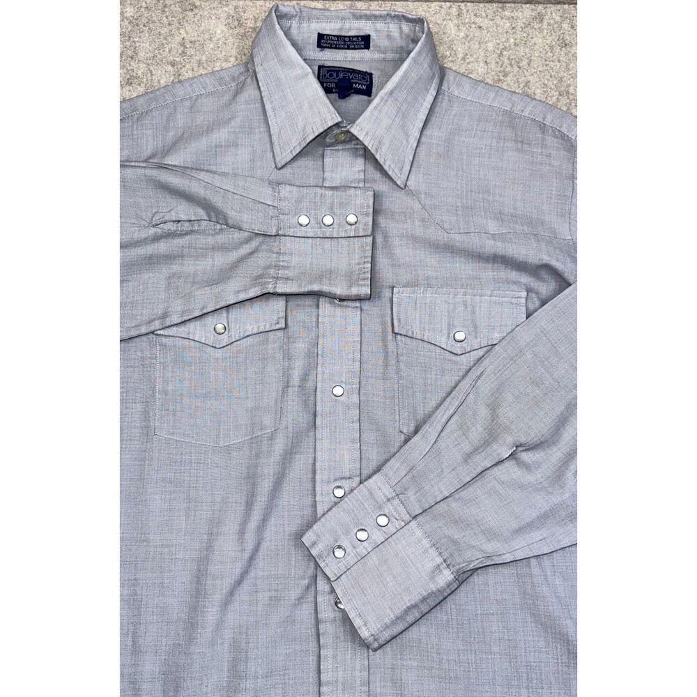 Vintage Boulevard For Tall Man Gray Pearl Snap Regular Fit 16-16.5 32/33 LT